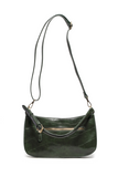 The sleek bottle green Erin Hobo will compliment your look for the office or your next night out. Fashioned in glossy croc embossed vegan leather, this sophisticated bag closes with a brass zipper to keep your belongings secure and is accented with burnished brass rings that open to allow you to change the shoulder straps. Two shoulder straps are included with this stylish Hobo, a short strap to carry close to the body or a long strap to carry as a shoulder bag or as a crossbody. Both straps are adjustable 