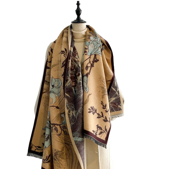 This one size fits all reversible wrap, drapes over and accents any outfit, casual or dressy. It feels and looks like cashmere. A beautiful layering piece!

55% Poly, 45% Viscose.

Dry clean or hand wash cold with light colors, lay flat to dry, iron on lowest setting if need, do not bleach.