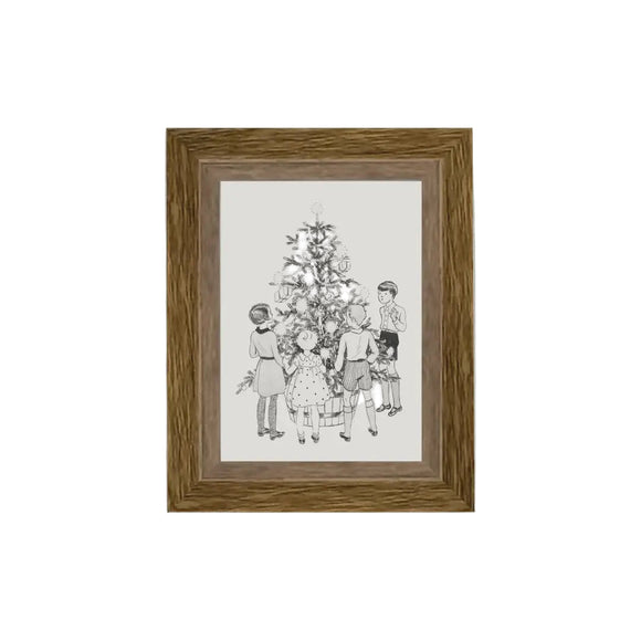 We are obsessed with these works of art! Children Around the Tree is a heartwarming 4 x 6 print by Miep De Feijter in 1941. Printed on premium canvas fabric for a lasting, textured finish and has a handcrafted ornate frame that adds a classic charm.  Comes with a paper backing and hanging hardware for easy installation.

Made in the USA: Proudly crafted with quality and care. 

Care Instructions: Keep canvas dry to maintain its quality. If smudged or dirty, gently wipe with a dry, soft cloth.