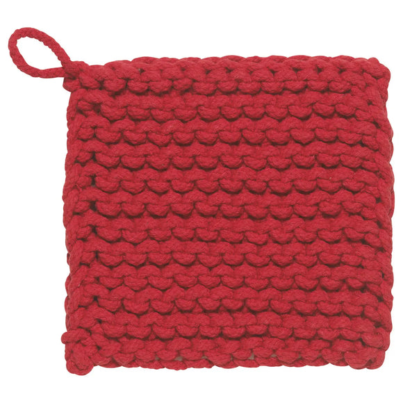 This textured Chili Red potholder is handmade with a warm and appealing yarn color. Infusing the home with sweetness and zest, it does double duty as a trivet and adds tactile interest by the oven or on the table.

8