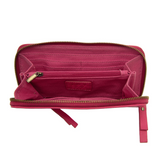 Cool, stylish, and organized, too! This chacha pink wallet has it all! 12 credit card pockets, 2 change pockets and 2 billfold pockets all wrapped in a dark oak&nbsp;colored vegan leather, lined with rugged washed canvas, and accented with our new Logo zipper pull. The removable strap lets you carry it as a compact wristlet, too!


Dimensions: 7.75 in. W x 4 in. H x .5 in. D
Full Zip Around Closure
Exterior Zip Pocket on Spine
Removable Wristlet Strap
12 Credit Card Pockets
2 Billfold Pockets
Interior Zippe