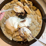 Golden on the edges, soft in the center, and loaded with classic chocolate chips, our Chocolate Chip Skillet Cookie delivers that fresh-from-the-oven bakery flavor in an easy, skillet-ready mix. Just add a few simple ingredients, bake, and enjoy a warm, buttery cookie made for scooping, sharing, and topping with ice cream. It’s the kind of dessert that turns any night into a special occasion.

Ingredients: Bleached wheat flour (wheat flour, niacin, reduced iron, thiamine mononitrate, riboflavin, folic acid,