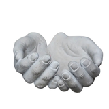 These unique and artistic hand-shaped concrete planters feature a realistic sculptural design resembling cupped hands holding plants. The sturdy cement material gives them an industrial yet organic aesthetic, making them a great addition to gardens, patios, or indoor spaces.

7.5"W x 7.8"L x3"H

Plant and Candle not included