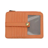 We love this mini wallet in a happy coral peach colored vegan leather! It is full of style and will hold your license and up to six credit cards. The zipper pocket is roomy enough for your change and cash, and a pocket is on the back.&nbsp; This mini wallet is perfect for you, but it makes an awesome gift!

DIMENSIONS: 4 IN. H X 5.5 IN. W X .25 IN. D

ZIPPERED TOP CLOSURE ON EDGE

6 CREDIT CARD POCKETS

ID WINDOW POCKET

EXTERIOR PASSPORT POCKET

STRIPED LINING

BRASS PLATED HARDWARE

100% VEGAN LEATHER (PO