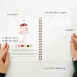 Twelve baking illustrations — a cupcake, layer cake, mixing bowl, lattice pie, tray of cookies, rolling pin with cookie cutters, and more — each pre-outlined with step-by-step instructions. Paintings take about thirty minutes from start to finish, making it approachable for first-time painters and a favorite for gifting.

Details: - 12 beginner-friendly illustrations

Thick 120lb watercolor paper

&nbsp;Lay-flat pages with spiral binding for hassle-free painting and easy tear-out

Lightly outlined sketches 