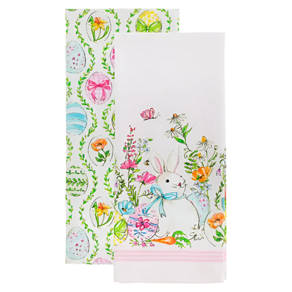 Get ready for Easter with charming tea towels! They will brighten up your kitchen, or make the perfect hostess gift. We love the delicate illustrations of a playful bunny surrounded by vibrant flowers on one towel and then colorful Easter eggs on the other. 

28