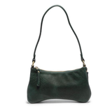 Meet Nicolette, our sleek, curvy evergreen colored crossbody pochette with a minimalist style. Featuring soft sculptural curves in tumbled vegan leather, this bag is closed with a brass zipper that encloses 3 interior compartments to keep your cards, cash, keys and phone stowed neatly. The gleaming brass rings open to swap out the two included shoulder straps. A short strap for dressier looks and a longer adjustable crossbody strap when you want to go hands free. Available in an array of beautiful colors, t