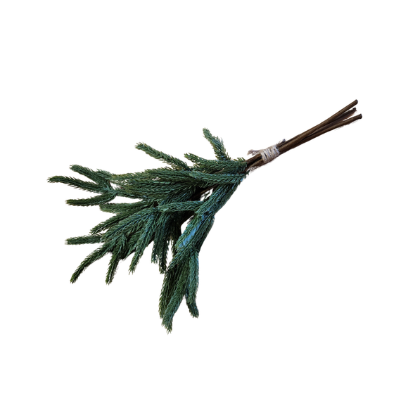 Tuck this evergreen pick into your holiday decor this year! Three branches are tied together with a twine rope and tied with a small bow.

15