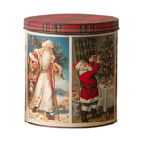 We love using tins to add height to our Christmas displays! This large tin has vintage Santa postcards around it with a darling plaid lid.

8.75" H x 8" Dia

Metal