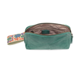 Retro styling crafted in antiqued vegan leather gives this fun jungle green-colored clutch a vintage vibe. The removable woven wrist strap is the finishing touch on this stylish bag so you can wear it as a wristlet, a clutch, or a crossbody with the included removable shoulder strap!





6.75"H x 9.75"W x 2.25"D

Removable and adjustable crossbody strap 22"-26"

Removable long wristlet strap 7.5" long

Zippered top closure

Interior zippered pocket

Exterior back zipper pocket

Brass plated hardware

100% 