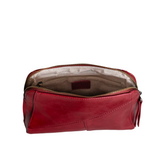 Retro styling crafted in antiqued vegan leather gives this rich crimson red. clutch a vintage vibe. The removable woven wrist strap is the finishing touch on this stylish bag so you can wear it as a wristlet, a clutch, or a crossbody with the included removable shoulder strap!





6.75"H x 9.75"W x 2.25"D

Removable and adjustable crossbody strap 22"-26"

Removable long wristlet strap 7.5" long

Zippered top closure

Interior zippered pocket

Exterior back zipper pocket

Brass plated hardware

100% vegan l