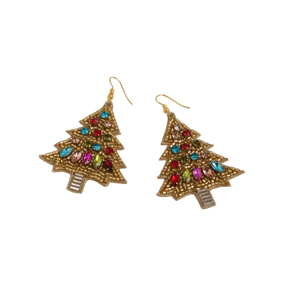 Make a statement at your holiday party with these gold beaded Christmas tree earrings. Sparkly and festive, they're perfect for adding some Christmas cheer to your outfit! 

Materials: Glass Bead, Mixed Alloy, Seed Bead. Dimensions: 3