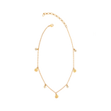 This pretty necklace has a link 16+ chain with seven different charms hanging from it. Three of the gold charms have a bit of sparkle from the rhinestones on them, the other four charms are sparkling rhinestones.

The necklace is 19" from the top of the clasp to the end ring