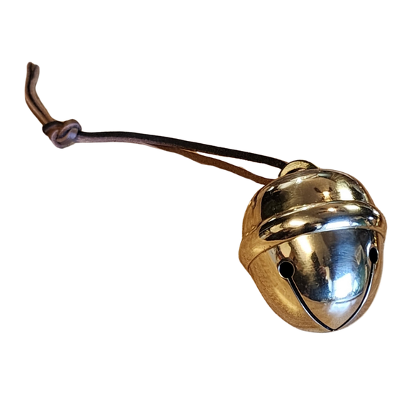 This beautiful gold sleigh bell will add the perfect touch to your holiday decorating! It has a leather strap so you can hang it if you'd like, or you can use it to give it a little jingle!  

2.5