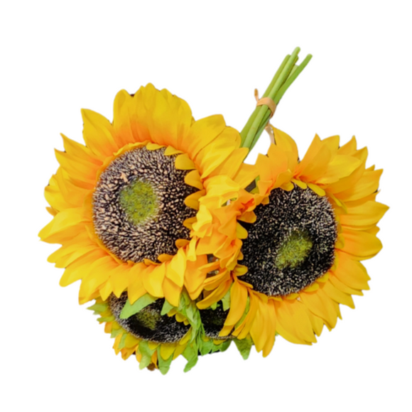 Put a bouquet of SUNSHINE inside or outside of your home or porch with our sunflowers! There are 5 sunflowers in carrying sizes in each bouquet.  Approximately 15
