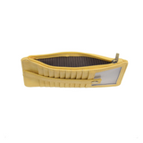 This slim and sleek wallet has nine credit card pockets, each with a snap tab for security and brass-plated hardware. It also features an ID window, a zippered change pocket, and a zippered billfold pocket in sunshine yellow vegan leather.


DIMENSIONS: 3.75 IN. H X 7.25 IN. W X .25 IN. D&nbsp;


100% Vegan leather (polyurethane)
