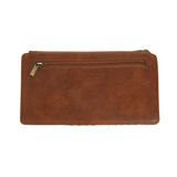 This slim and sleek wallet has nine credit card pockets, each with a snap tab for security and brass-plated hardware. It also has an ID window, zippered change pocket, and zippered billfold pocket in distressed saddle brown vegan leather.


DIMENSIONS: 3.75 IN. H X 7.25 IN. W X .25 IN. D&nbsp;