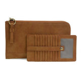 Karina combines sleek styling with uber organization in a beautiful faux suede toffee colored leather. The ultimate in versatility, this bag can be worn as a crossbody, carried as a clutch or as a wristlet. The included bonus wallet with credit card slots, ID windows, zippered change pocket and billfold will keep your organized on the go and can be carried separately.


Product Details
Main Bag
Dimensions: 9.75 in. W x 6 in. H x 1 in. D
Zippered Top Closure
Exterior Open Pocket
Interior Zipper Pocket
Detach
