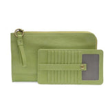 The Karina combines sleek styling with uber organization in beautiful antique-looking soft green vegan leather! This bag has the ultimate versatility, as it can be worn as a crossbody, a clutch, or a wristlet. The bonus wallet, which includes credit card slots, ID windows, a zippered change pocket, and a billfold, will keep you organized and can be carried separately!


MAIN BAG: 9"H x 6"W x 1"D



Removable and adjustable crossbody strap 21"-26" with lobster claw clasps

Removable long wristlet strap 7" lo