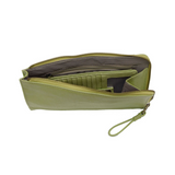 The Karina combines sleek styling with uber organization in beautiful antique-looking soft green vegan leather! This bag has the ultimate versatility, as it can be worn as a crossbody, a clutch, or a wristlet. The bonus wallet, which includes credit card slots, ID windows, a zippered change pocket, and a billfold, will keep you organized and can be carried separately!


MAIN BAG: 9"H x 6"W x 1"D



Removable and adjustable crossbody strap 21"-26" with lobster claw clasps

Removable long wristlet strap 7" lo
