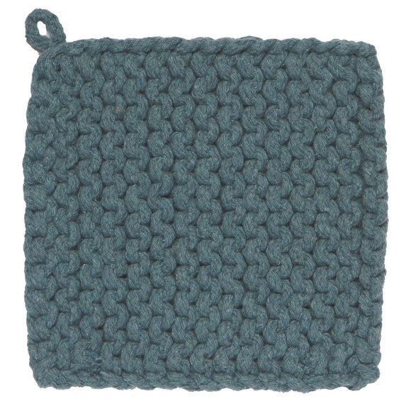 This textured lagoon blue potholder is handmade with a warm and appealing yarn color. Infusing the home with sweetness and zest, it does double duty as a trivet and adds tactile interest by the oven or on the table.

8