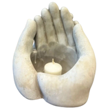 You'll love decorating indoors or outdoors with this cement hands planter.&nbsp; It lends you a hand as it holds plants or a candle for you!

6.5" l x 7" w x 7" h
