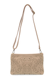 This sleek pouch clutch in soft taupe vegan leather is accented with laser cut details in a feminine, delicate laser cut pattern reminiscent of eyelet lace. Featuring a top zip closure for security and plenty of room to stow your essentials, this versatile style can be carried as a slouchy clutch, a wristlet with the included removable wristlet strap or as a shoulder bag with the adjustable and removable crossbody strap.


Dimensions: 7 in. H x 10.5 in. W x 1.5 in. D
Top zip closure
Removable Wristlet strap