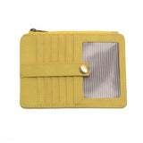 We love this mini wallet in a bright limoncello colored vegan leather! It is full of style and will hold your license and up to six credit cards. The zipper pocket is roomy enough for your change and cash, and a pocket is on the back.&nbsp; This mini wallet is perfect for you, but it makes an awesome gift!

DIMENSIONS: 4 IN. H X 5.5 IN. W X .25 IN. D

ZIPPERED TOP CLOSURE ON EDGE

6 CREDIT CARD POCKETS

ID WINDOW POCKET

EXTERIOR PASSPORT POCKET

STRIPED LINING

BRASS PLATED HARDWARE

100% VEGAN LEATHER (PO