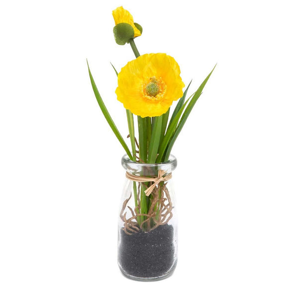 <p>Put a little vase of happiness out!  These yellow poppies look like you just went out and picked them and tucked them into the vase ~ how can you resist?!!</p> <p>Approximately 8.5