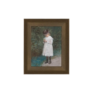 This sweet picture of a little girl looking down at the yellow flower in her hand. Printed on premium canvas fabric for a lasting, textured finish and has a handcrafted wooden frame that adds a classic charm.&nbsp; Comes with a paper backing and hanging hardware for easy installation.

Made in the USA: Proudly crafted with quality and care.&nbsp;

Care Instructions: Keep canvas dry to maintain its quality. If smudged or dirty, gently wipe with a dry, soft cloth.