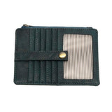 We love this mini wallet in a rich deep teal vegan leather! It is full of style and will hold your license and up to six credit cards. The zipper pocket is roomy enough for your change and cash, and a pocket is on the back.&nbsp; This mini wallet is perfect for you, but it makes an awesome gift!

DIMENSIONS: 4 IN. H X 5.5 IN. W X .25 IN. D

ZIPPERED TOP CLOSURE ON EDGE

6 CREDIT CARD POCKETS

ID WINDOW POCKET

EXTERIOR PASSPORT POCKET

STRIPED LINING

BRASS PLATED HARDWARE

100% VEGAN LEATHER (POLYURETHANE)