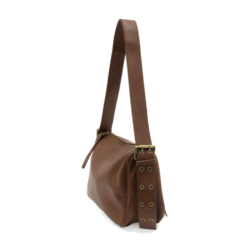 Ready to add a slouchy cool bag to your wardrobe rotation? Look no further than the Morgan in russet! The top zip closure conceals a roomy interior that has space for a large wallet, max size phone, glasses, make-up bag and more. Created in softly tumbled vegan leather and accented with bold golden buckles that make a statement, this soft shape will take you from the office to the party and back again!

Dimensions: 7.5 in. H X 11.5 in. W X 4.5 in. D
Top zip closure
Adjustable shoulder strap: 12 - 18.5 in. d