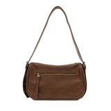 Ready to add a slouchy cool bag to your wardrobe rotation? Look no further than the Morgan in russet! The top zip closure conceals a roomy interior that has space for a large wallet, max size phone, glasses, make-up bag and more. Created in softly tumbled vegan leather and accented with bold golden buckles that make a statement, this soft shape will take you from the office to the party and back again!

Dimensions: 7.5 in. H X 11.5 in. W X 4.5 in. D
Top zip closure
Adjustable shoulder strap: 12 - 18.5 in. d