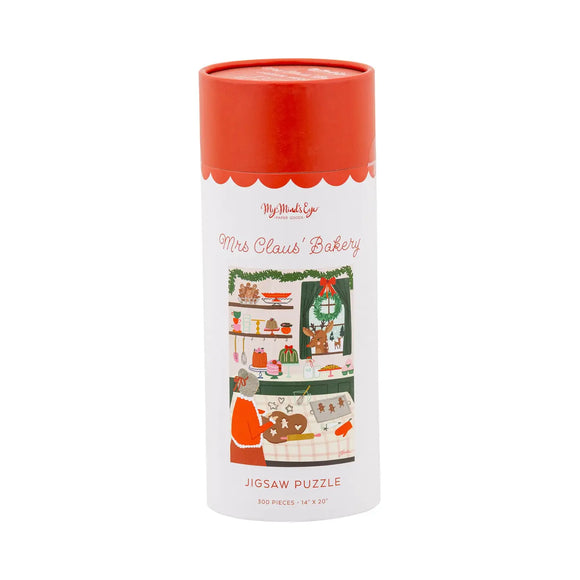 Get ready for festive fun with the Mrs. Claus Bakery Puzzle! This charming 300-piece puzzle features a delightful Christmas bakery scene, perfect for holiday gatherings and cozy parties. Enjoy piecing together Mrs. Claus’s sweet treats and holiday cheer, making it a joyful activity for family and friends.

Chipboard jigsaw puzzle with 300 pieces. Finished puzzle size is 14