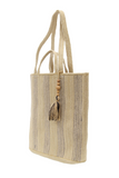 You're going to love this nuetral tote with navy zig-zag stitching going down it and a wood bead with tassel. It will be your go-to bag that you'll grab before you head out the door!


Product Details
Dimensions: 16 in. H x 16 in. W x 5.75 in. D
Shoulder strap drop: 11 in.
Natural jute fiber
Unlined
Wood bead tassel