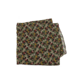 This scarf has gorgeous colors of olive, burgundy, gold and tans in a pretty floral pattern.

180" L x 85" W