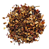 Apple pieces, Hibiscus, Rosehip + Papaya pieces, Strawberry leaves, Pomegranate pieces, Cornflower petals, Passion flower, Natural flavors.