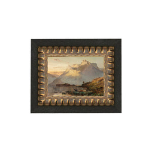 We are obsessed with these little works of art! This one has a gorgeous view of a mountain with a lake in front of it with cattle grazing.&nbsp; You'll find lots of places to put this mini artwork! Printed on premium canvas fabric for a lasting, textured finish and has a handcrafted wooden frame that adds a classic charm.&nbsp; Comes with a paper backing and hanging hardware for easy installation.

Made in the USA: Proudly crafted with quality and care.&nbsp;

Care Instructions: Keep canvas dry to maintain 