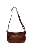 The sleek pecan Erin Hobo will compliment your look for the office or your next night out. Fashioned in glossy croc embossed vegan leather, this sophisticated bag closes with a brass zipper to keep your belongings secure and is accented with burnished brass rings that open to allow you to change the shoulder straps. Two shoulder straps are included with this stylish Hobo, a short strap to carry close to the body or a long strap to carry as a shoulder bag or as a crossbody. Both straps are adjustable and rem