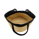 Get ready for summer with this fantastic natural jute tote with a bold black stripe going around the top, continuing to the handles! Stunning with every outfit, and big enough to hold whatever you need for a quick getaway.&nbsp;


Product Details
Dimensions: 12.5 in. H x 19.5 in. W x 13 in. D
Shoulder strap drop: 11 in.
Open top, no closure
Natural Jute fibers
Vegan leather trim
Unlined
Please note due to the handmade nature of this product size may vary