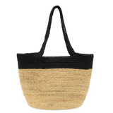 Get ready for summer with this fantastic natural jute tote with a bold black stripe going around the top, continuing to the handles! Stunning with every outfit, and big enough to hold whatever you need for a quick getaway.&nbsp;


Product Details
Dimensions: 12.5 in. H x 19.5 in. W x 13 in. D
Shoulder strap drop: 11 in.
Open top, no closure
Natural Jute fibers
Vegan leather trim
Unlined
Please note due to the handmade nature of this product size may vary