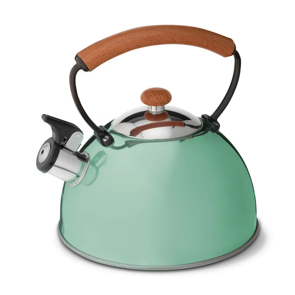 Experience the perfect blend of tradition and modern design. This 70 oz stove kettle is crafted with stainless steel with a stylish finish. Designed with an ergonomic, heat-resistant bamboo handle and push-button spout for effortless pouring, this kettle whistles to signal when your water is ready. Suitable for all stovetop types, it’s a functional and beautiful addition to any kitchen. 

Dimension:  8.1D x 8.1W x 9.1H