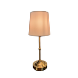 You're going to love all the places you can use this rechargable LED lamp! It has a brass colored metal base and a beautiful pleated beige shade. Great for dinner table, your bedside, mantle, or your RV - no cord is required.

It has touch switch at the base of the lamp that dims the lamp. The lamp switch can also will change the color temperature of the bulb. Charging cord and bulb is included.&nbsp;

Charge the lamp fully before the first use to extend the battery life.&nbsp;

Built in battery, please kee