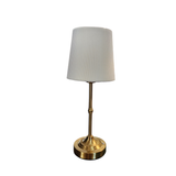 You're going to love all the places you can use this rechargable LED lamp! It has a brass colored metal base and a beautiful pleated beige shade. Great for dinner table, your bedside, mantle, or your RV - no cord is required.

It has touch switch at the base of the lamp that dims the lamp. The lamp switch can also will change the color temperature of the bulb. Charging cord and bulb is included.&nbsp;

Charge the lamp fully before the first use to extend the battery life.&nbsp;

Built in battery, please kee