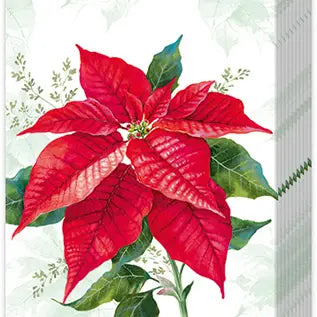 A brilliant red poinsettia is on a cream background on these pocket tissues!

4 PLY - 10 paper tissues per package

4