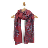 Oh-So-Soft! This beautiful raspberry paisley scaft has accents of blues and turquoises and is absolutely stunnin!

180" L x 65" W

100% Polyester