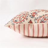 Bring a little red, white &amp; blue into your home this year with this gorgeous paisley pillow! We love that it has a cream back with red ticking stripes on it!

16" H x 16" W

cotton