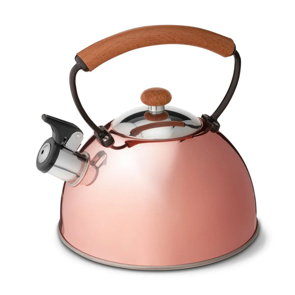 Experience the perfect blend of tradition and modern design. This 70 oz stove kettle is crafted with stainless steel with a stylish finish. Designed with an ergonomic, heat-resistant bamboo handle and push-button spout for effortless pouring, this kettle whistles to signal when your water is ready. Suitable for all stovetop types, it’s a functional and beautiful addition to any kitchen. 

Dimension:  8.1D x 8.1W x 9.1H