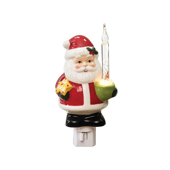 Capture the joyful spirit of the season with this night light. The cheerful Santa figure, complete with his signature red hat and suit, lights up when plugged into an electrical outlet, bringing a sense of nostalgia and warmth to any home. This earthenware bubble light connects to an outlet with an input of AC 120V.

Crafted of earthenware, plastic, glass.

3.4 x 3.2 x 6.1 in