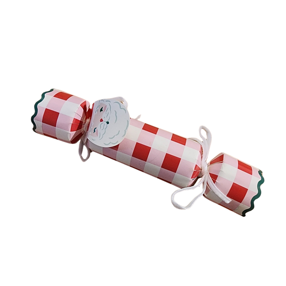 Add festive flair to your holiday gatherings with this Plaid Party Cracker in vibrant pink and red with a Santa attached. Perfect for Christmas parties, they bring fun surprises and a cheerful pop to your celebrations, making every moment memorable and bright. 

Each contain a dice, a game, and a tissue crown

7